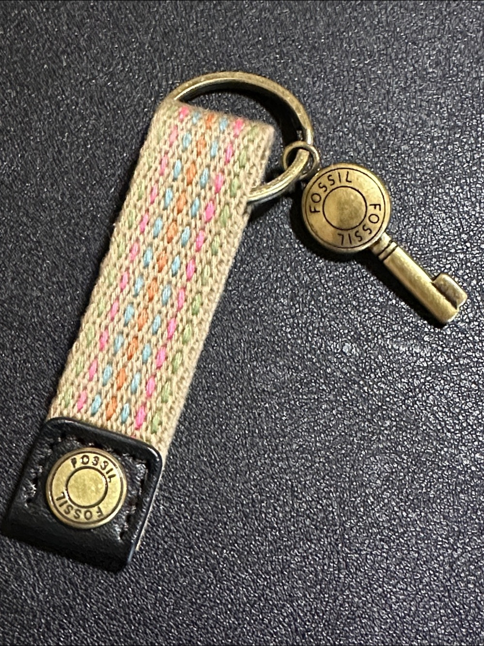 Fossil Vintage Multicolor Strap Brass Signed Key Chain